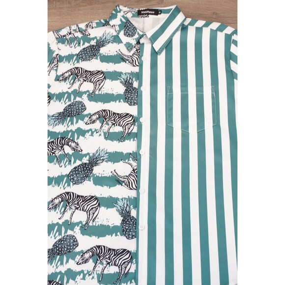 VATPAVE Mens Striped Zebra Pineapple Button Down Shirt M Artsy Hawaiian Party - Picture 4 of 7